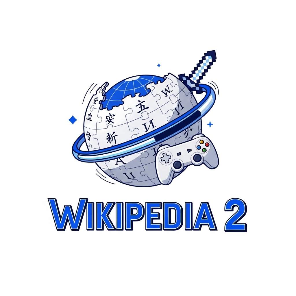 Logo do site wikipedia 2 um globo da wikipedia com um controle de videogame com elementos de jogos